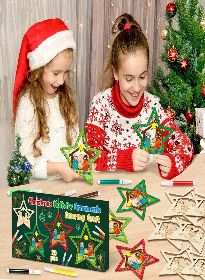 Cliths 20Pcs Christmas Wooden Star Craft DIY Nativity Star Ornaments for Kids Christian Religious Xmas Decoration Craft Kit with Gem Stickers Church Party Supplies 5.4x5.7 in - Image 5